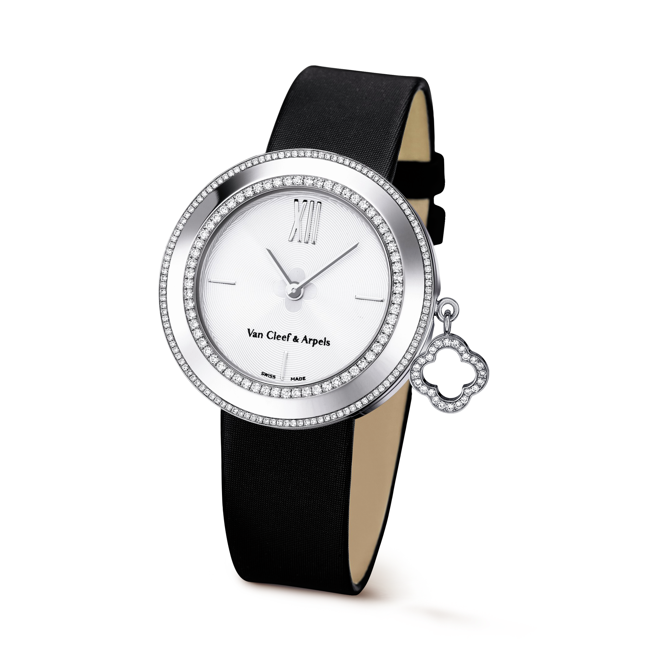 Charms watch, 32 mm, 18K white gold, Diamond:  169 stones,  0.65 carat, Three Fourth, Watch - Van Cleef & Arpels