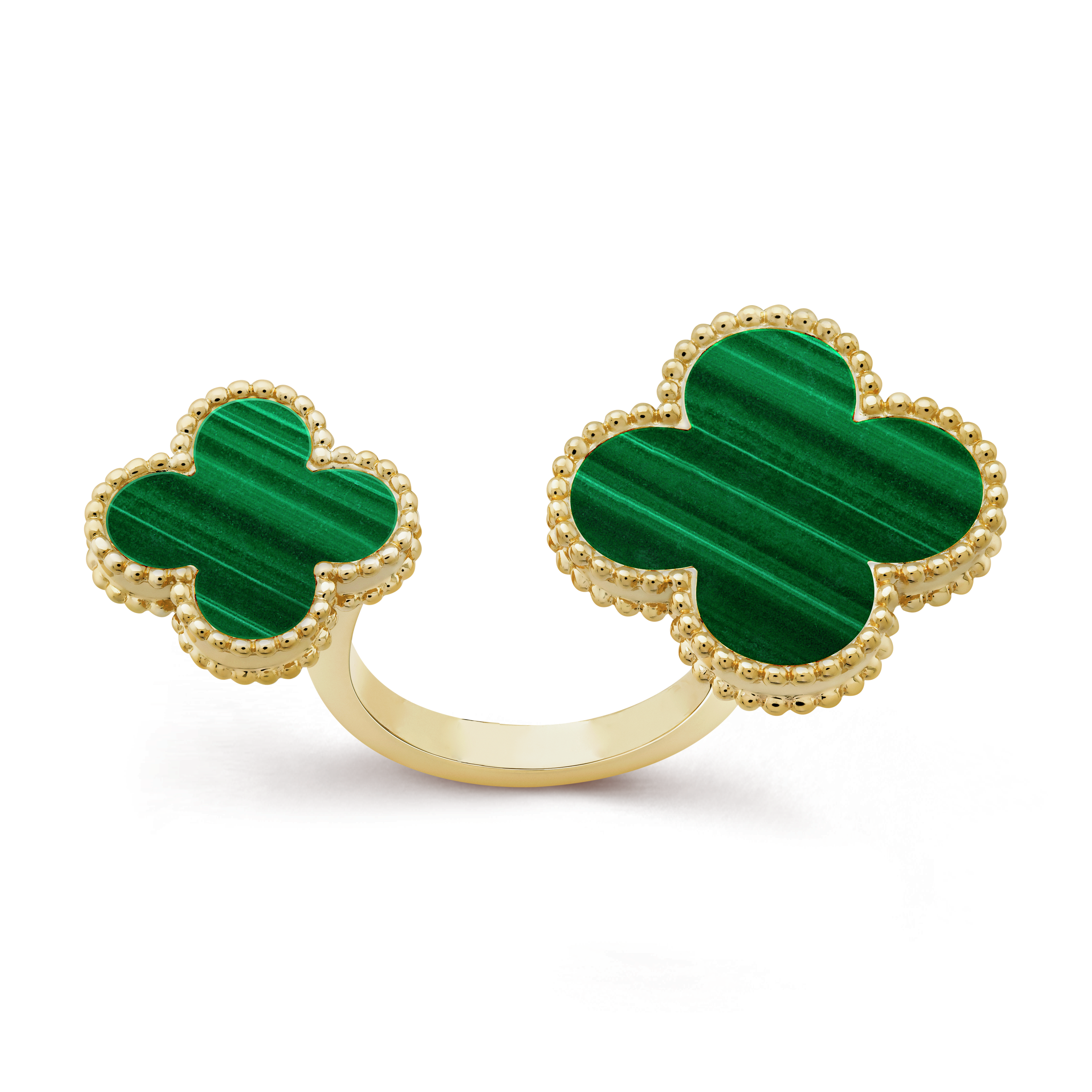 Magic Alhambra Between the Finger ring, 18K yellow gold, Malachite:  2 stones, Front, Jewelry Ring - Van Cleef & Arpels