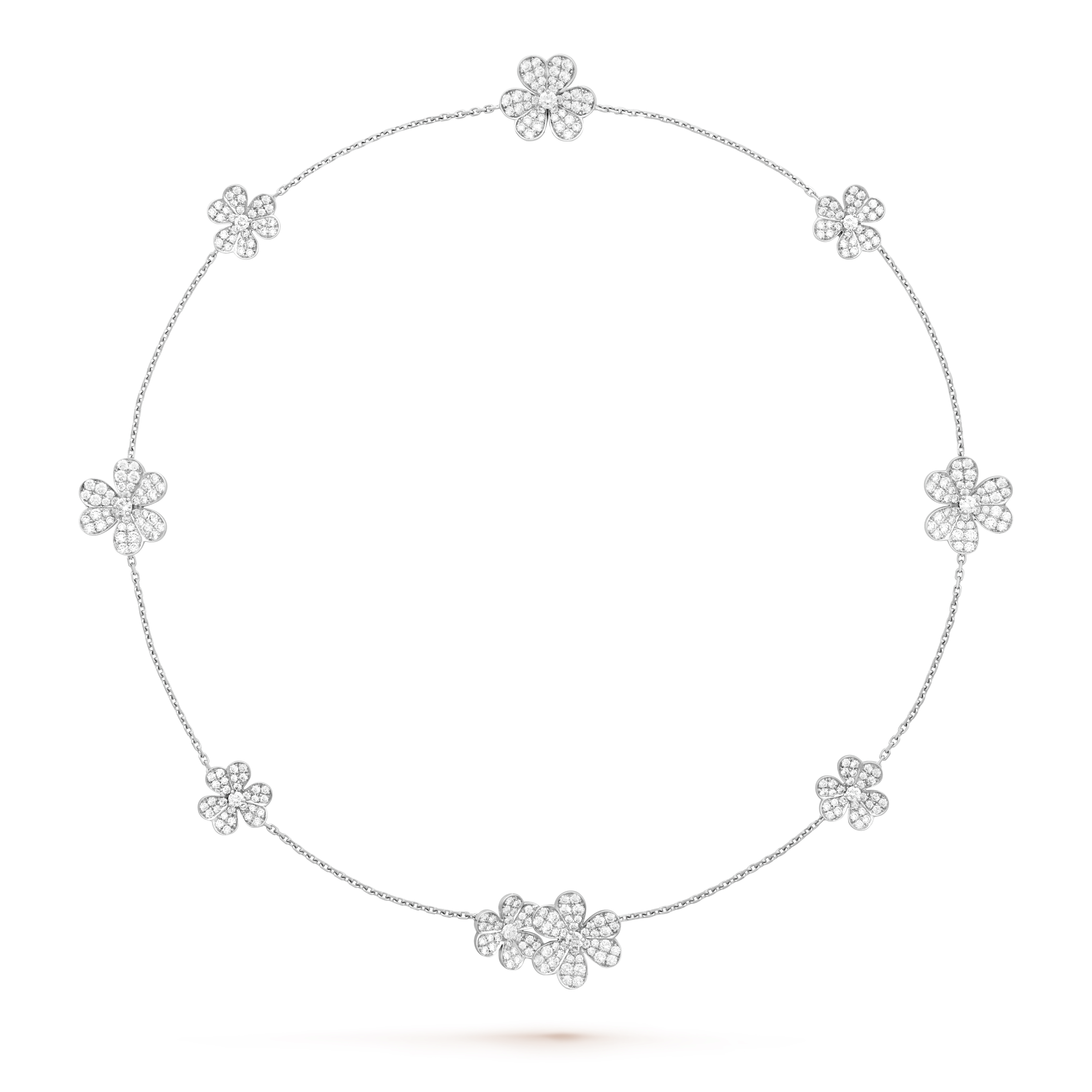 Frivole necklace, 9 flowers, 18K white gold, Diamond:  327 stones,  5.11 carats, Front, Jewelry Necklace - Van Cleef & Arpels