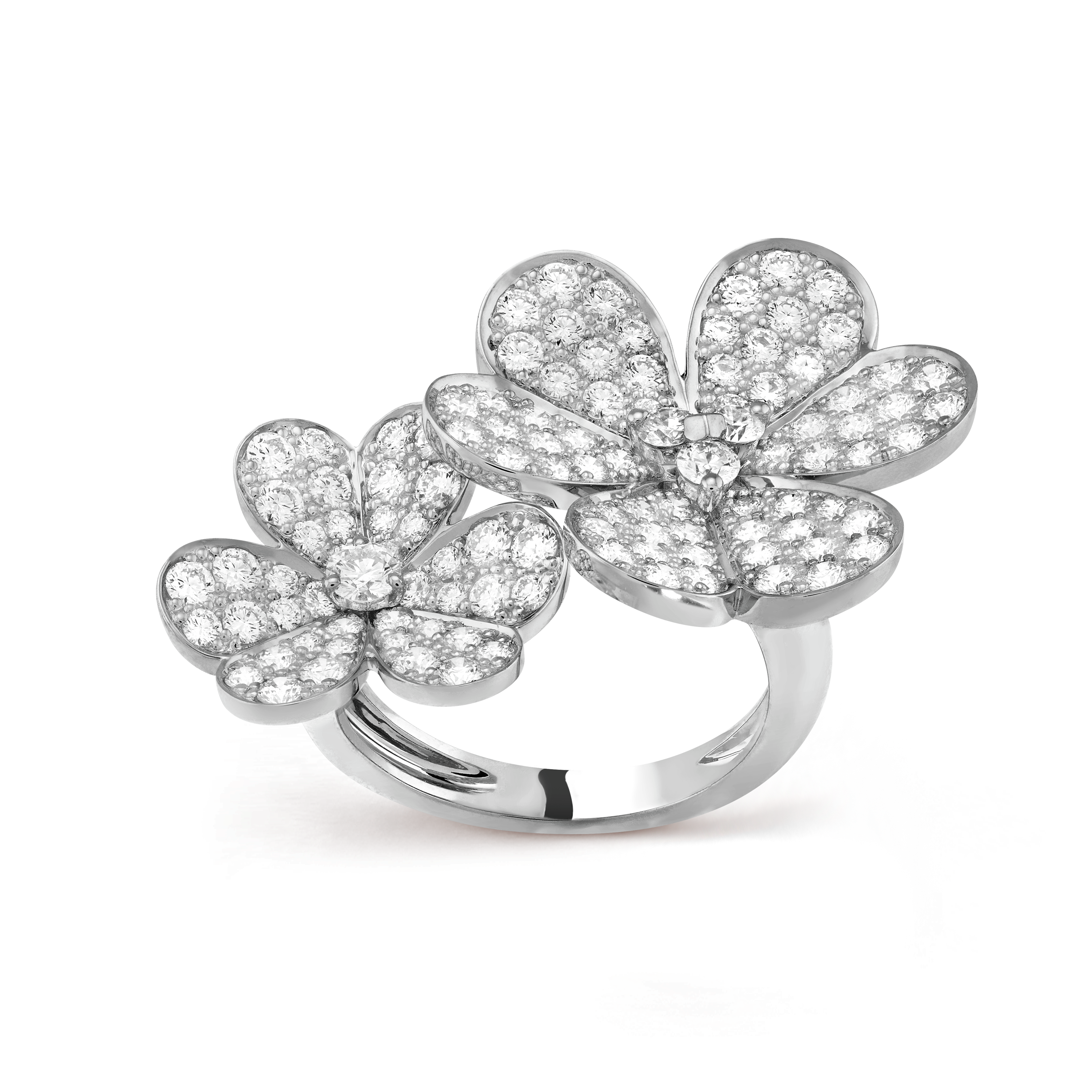 Frivole Between the Finger ring, 18K white gold, Diamond:  112 stones,  2.1 carats, Front, Jewelry Ring - Van Cleef & Arpels