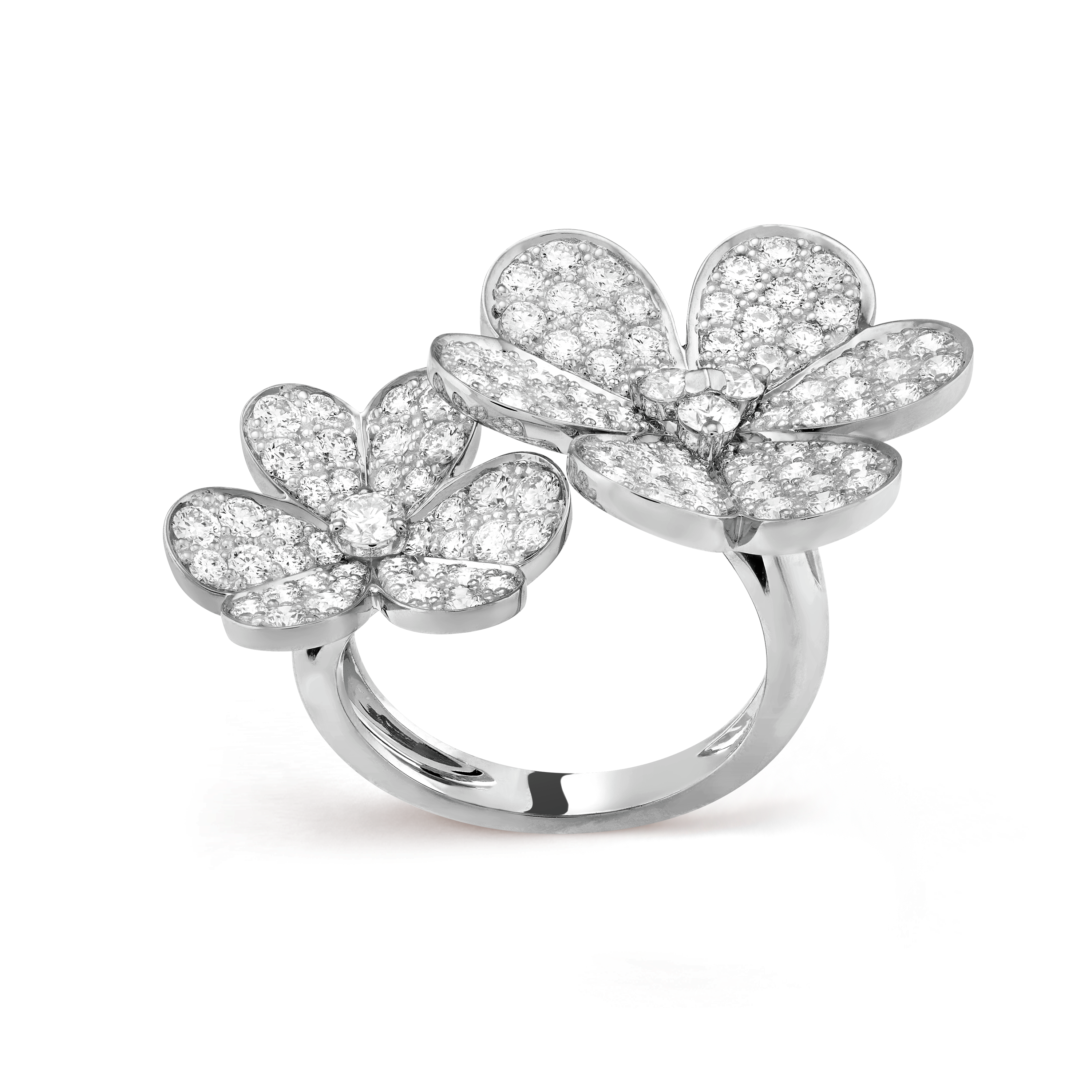 Frivole Between the Finger ring, 18K white gold, Diamond:  112 stones,  2.1 carats, Profile, Jewelry Ring - Van Cleef & Arpels