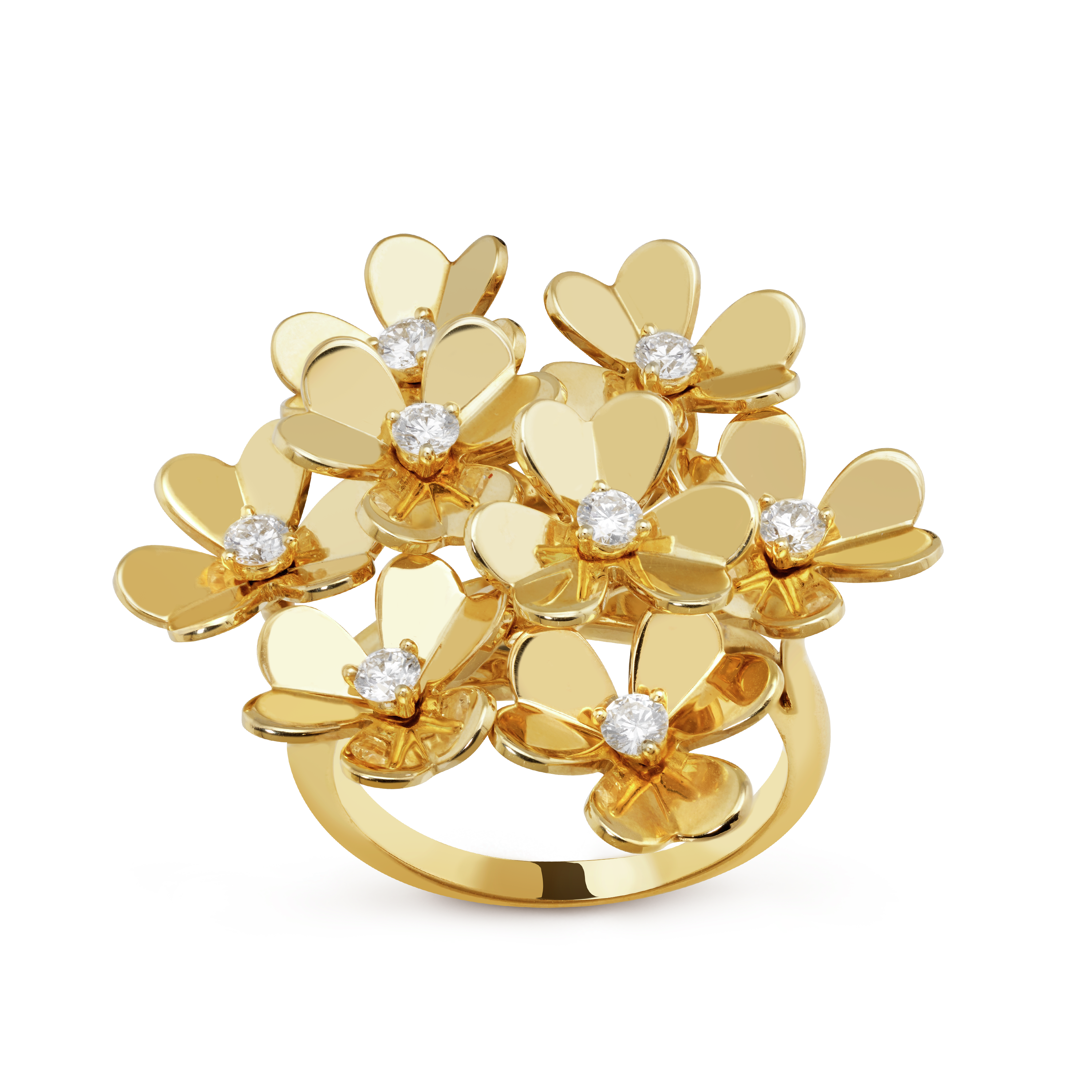 Frivole ring, 8 flowers, 18K yellow gold, Diamond:  8 stones,  0.43 carat, Front, Jewelry Ring - Van Cleef & Arpels