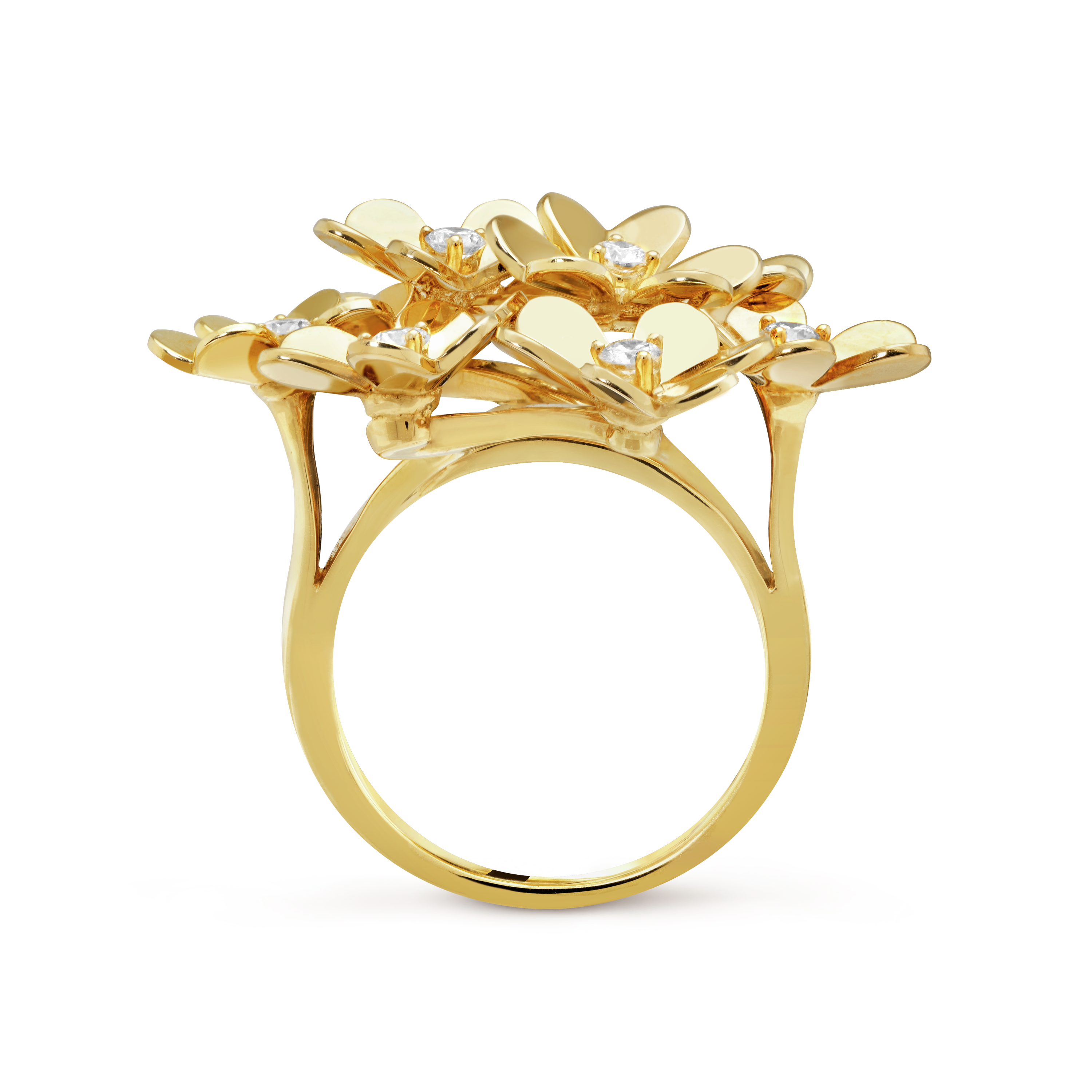 Frivole ring, 8 flowers, 18K yellow gold, Diamond:  8 stones,  0.43 carat, Profile, Jewelry Ring - Van Cleef & Arpels