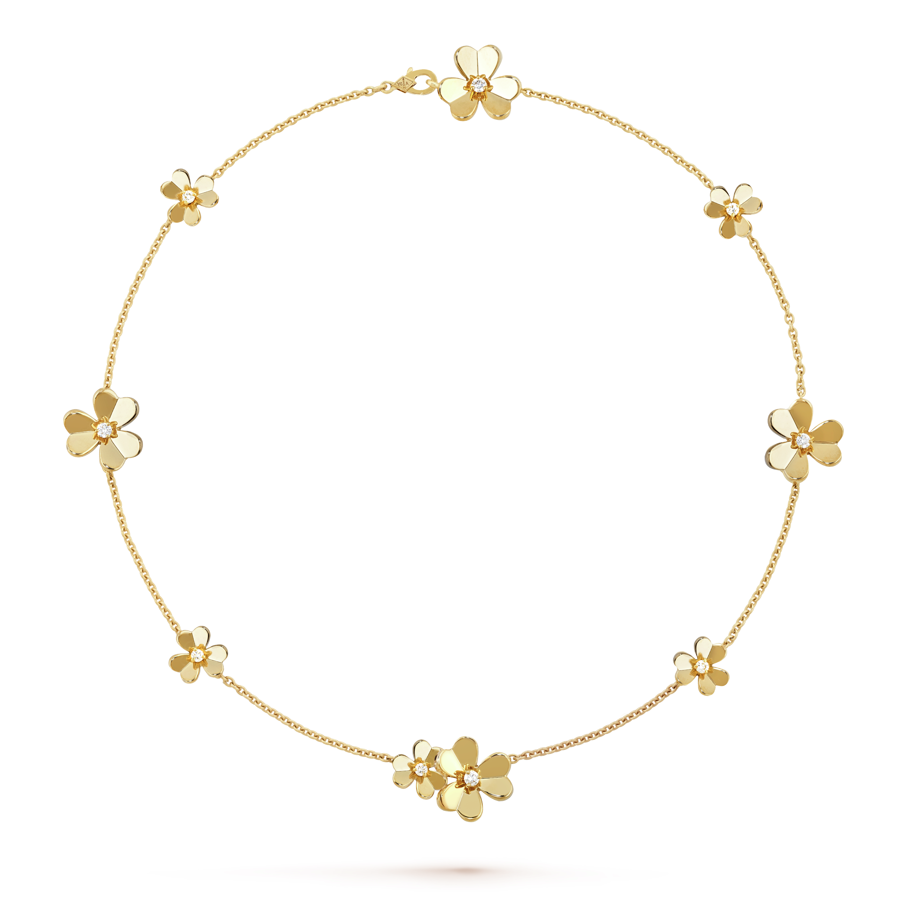 Frivole necklace, 9 flowers, 18K yellow gold, Diamond:  9 stones,  0.61 carat, Front, Jewelry Necklace - Van Cleef & Arpels