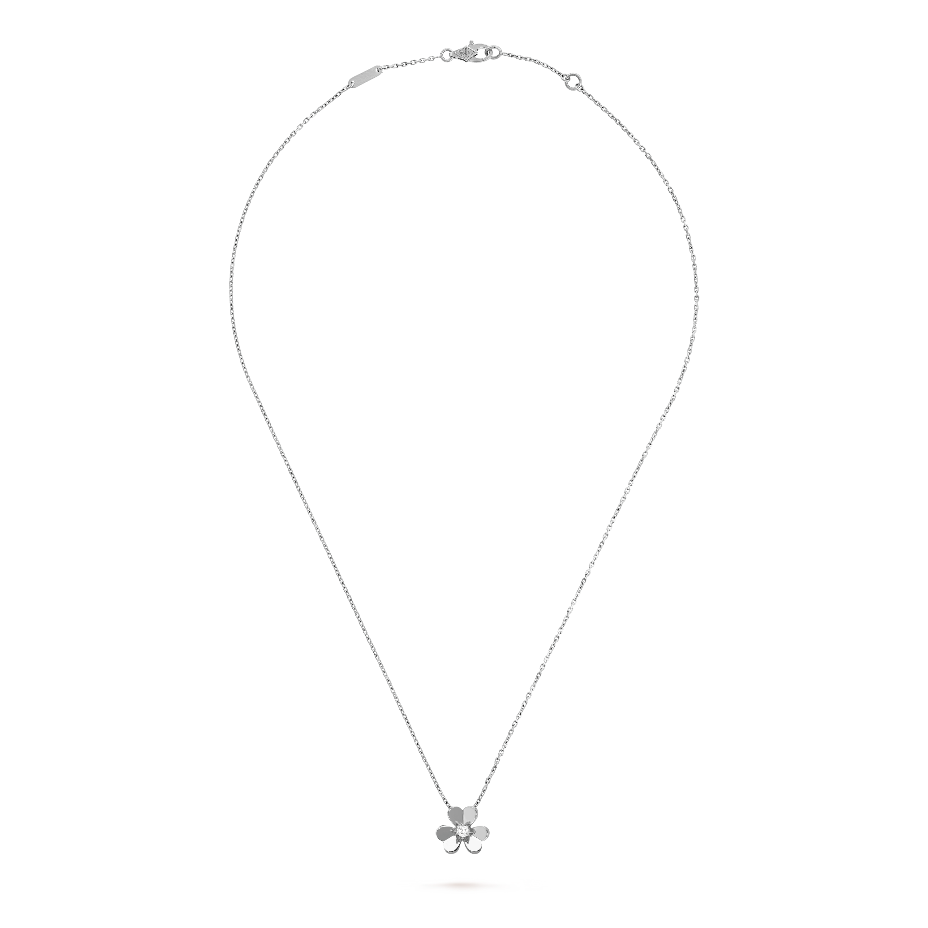 Frivole pendant, mini model, 18K white gold, Diamond:  1 stone,  0.05 carat, Front, Jewelry Pendent - Van Cleef & Arpels