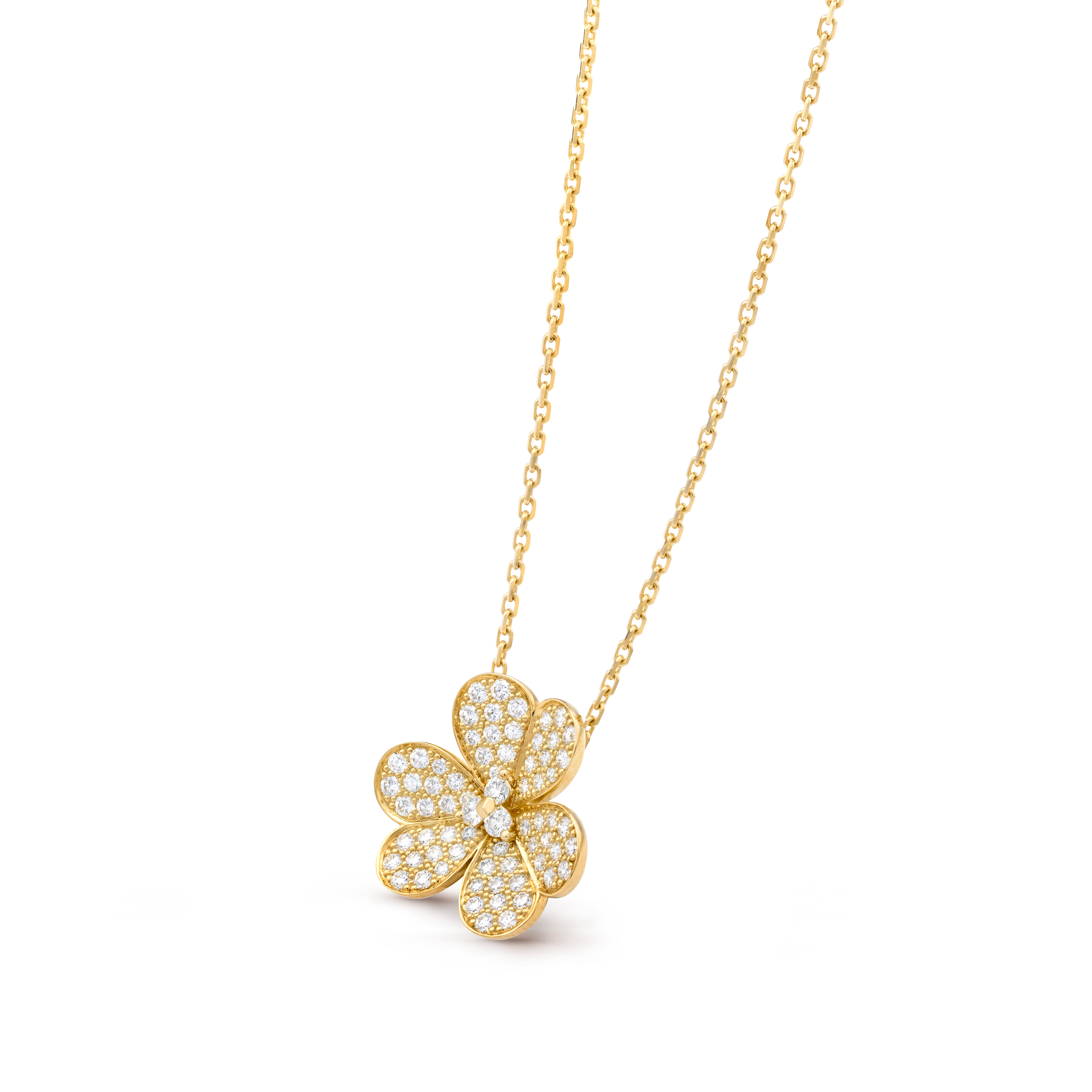 Frivole pendant, large model, 18K yellow gold, Diamond:  69 stones,  1.29 carats, Three Fourth, Jewelry Pendent - Van Cleef & Arpels