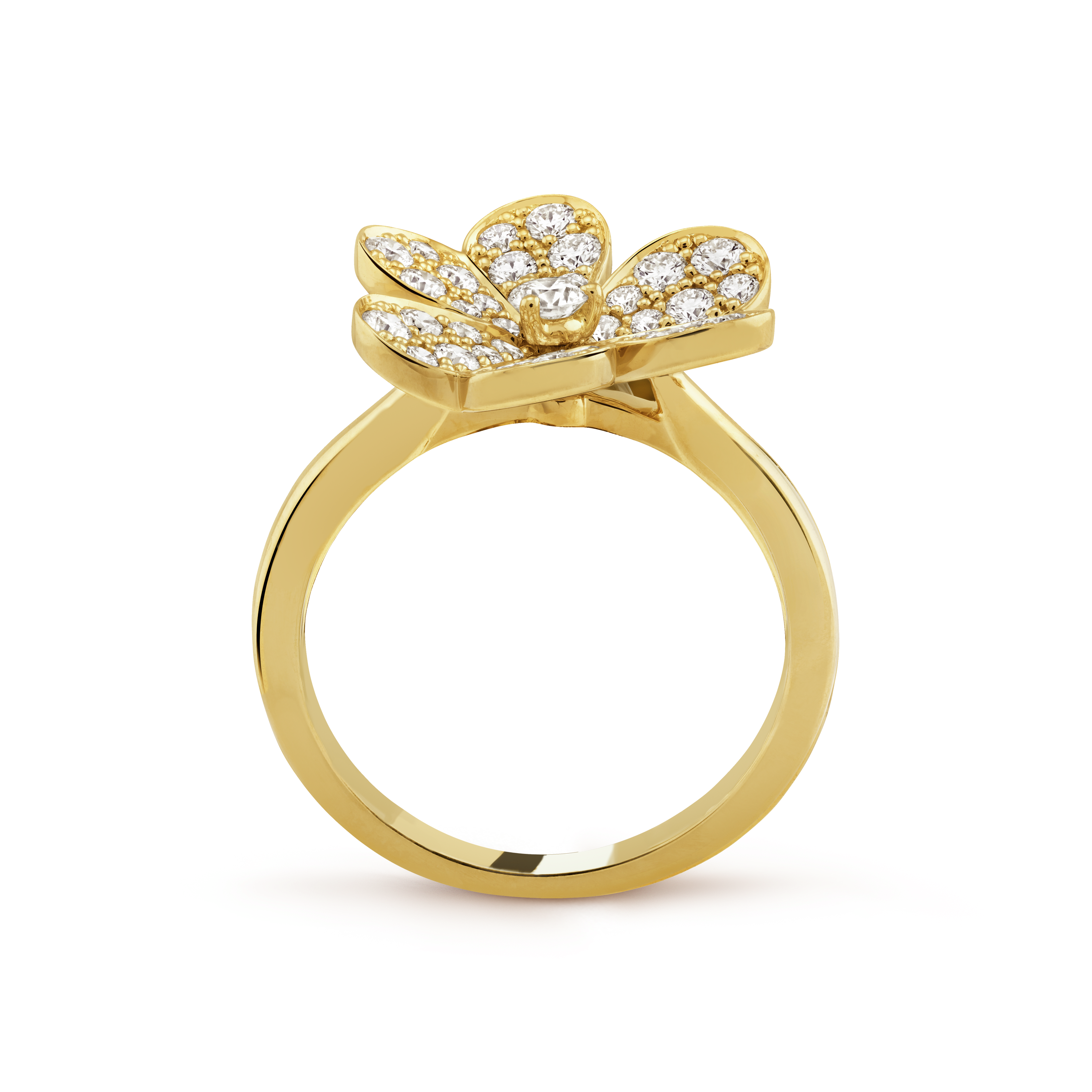 Frivole ring, 1 flower, small model, 18K yellow gold, Diamond:  43 stones,  0.77 carat, Profile, Jewelry Ring - Van Cleef & Arpels