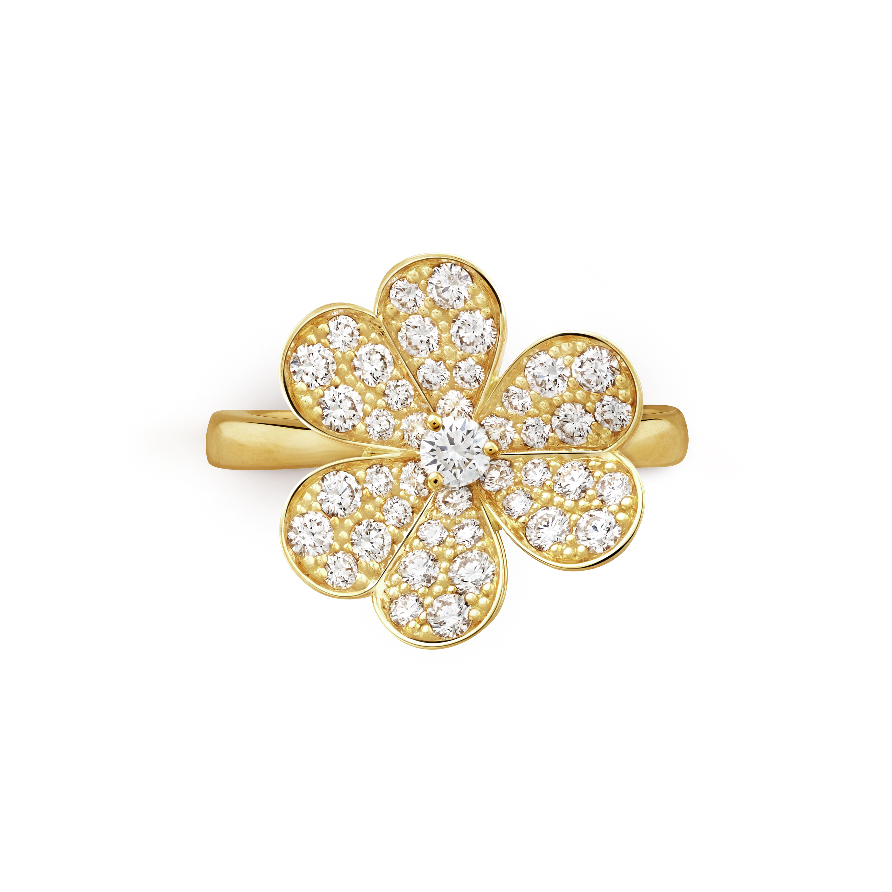 Frivole ring, 1 flower, small model, 18K yellow gold, Diamond:  43 stones,  0.77 carat, Top, Jewelry Ring - Van Cleef & Arpels
