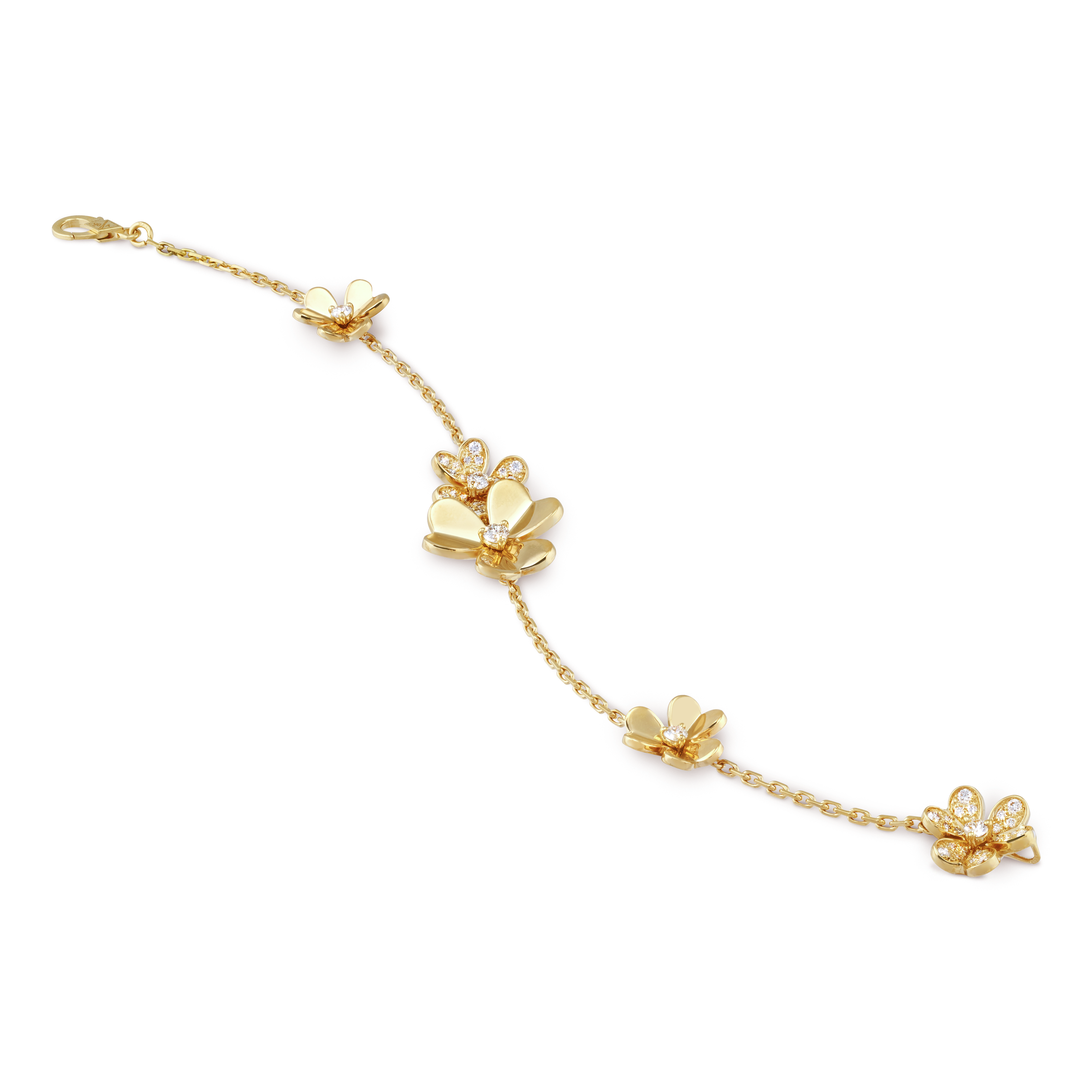 Frivole bracelet, 5 flowers, 18K yellow gold, Diamond:  53 stones,  0.61 carat, Close Up, Jewelry Bracelet - Van Cleef & Arpels