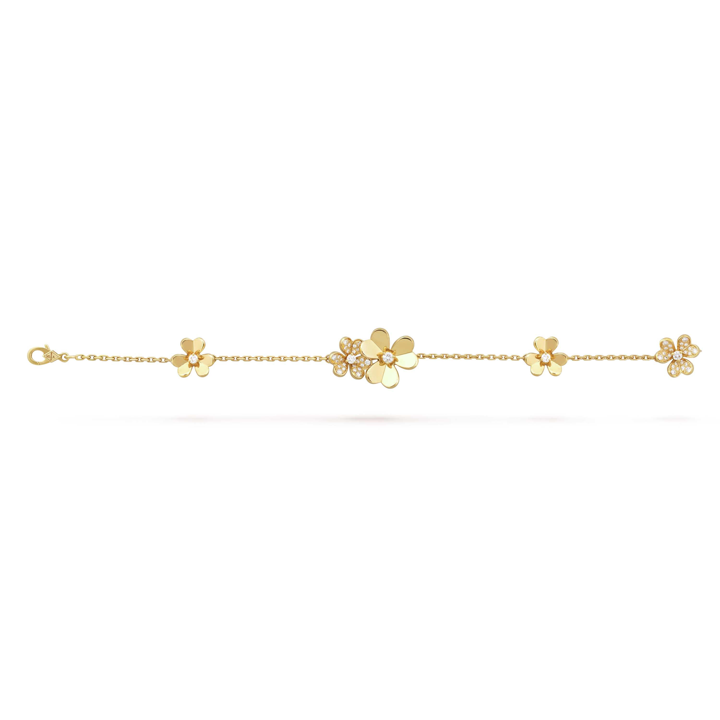 Frivole bracelet, 5 flowers, 18K yellow gold, Diamond:  53 stones,  0.61 carat, Open, Jewelry Bracelet - Van Cleef & Arpels
