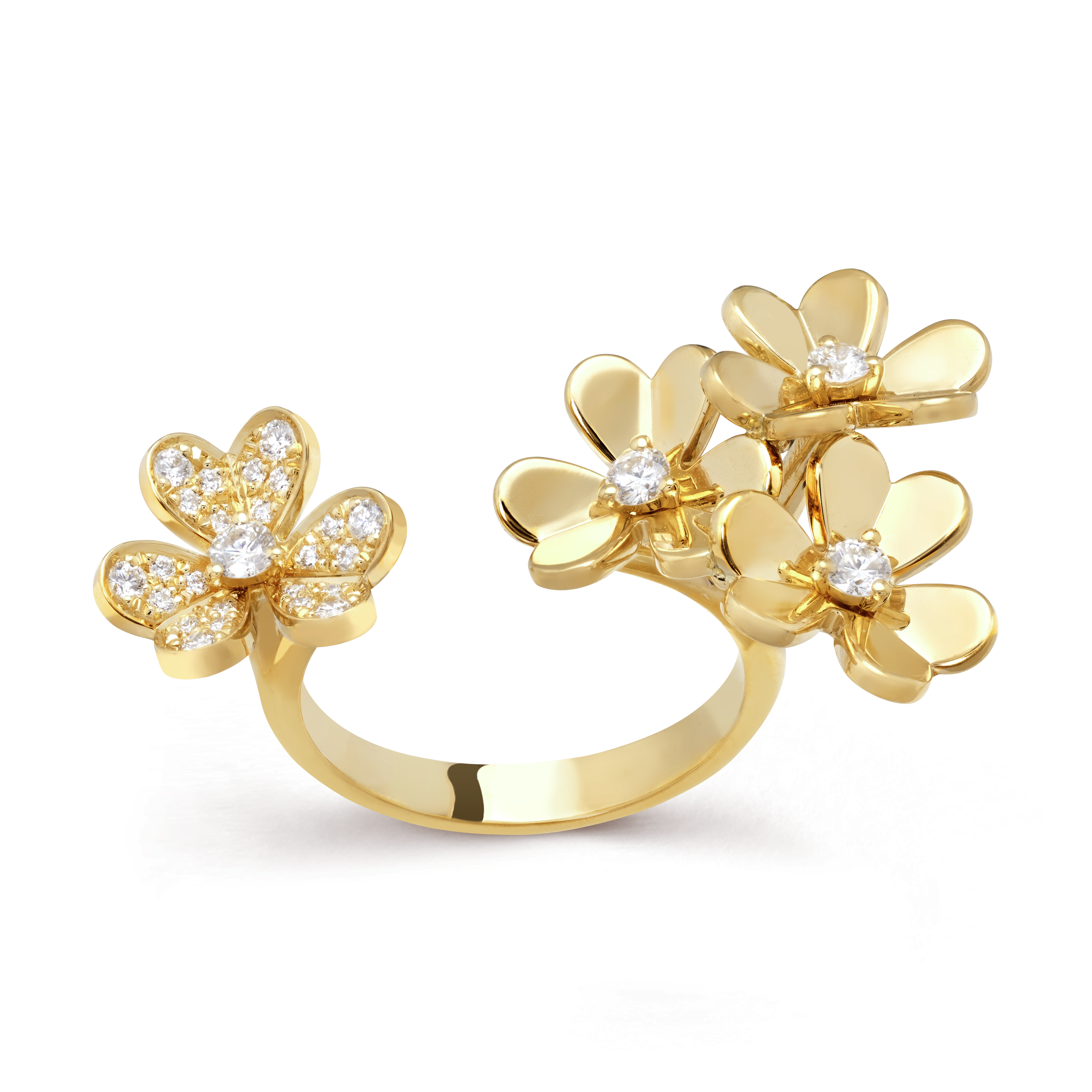 Frivole Between the Finger ring, 18K yellow gold, Diamond:  28 stones,  0.37 carat, Front, Jewelry Ring - Van Cleef & Arpels