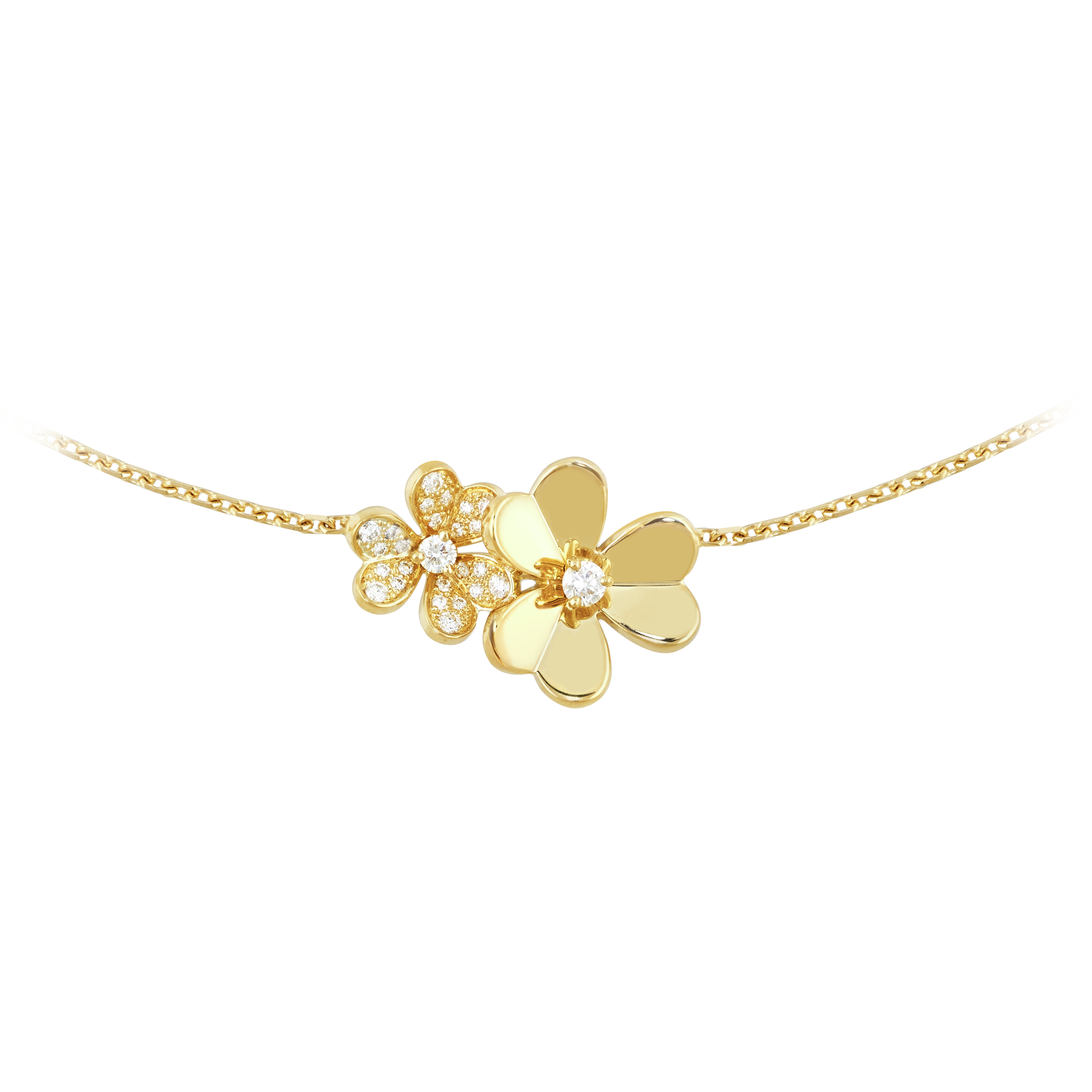 Frivole necklace, 9 flowers, 18K yellow gold, Diamond:  129 stones,  1.4 carats, Detail, Jewelry Necklace - Van Cleef & Arpels