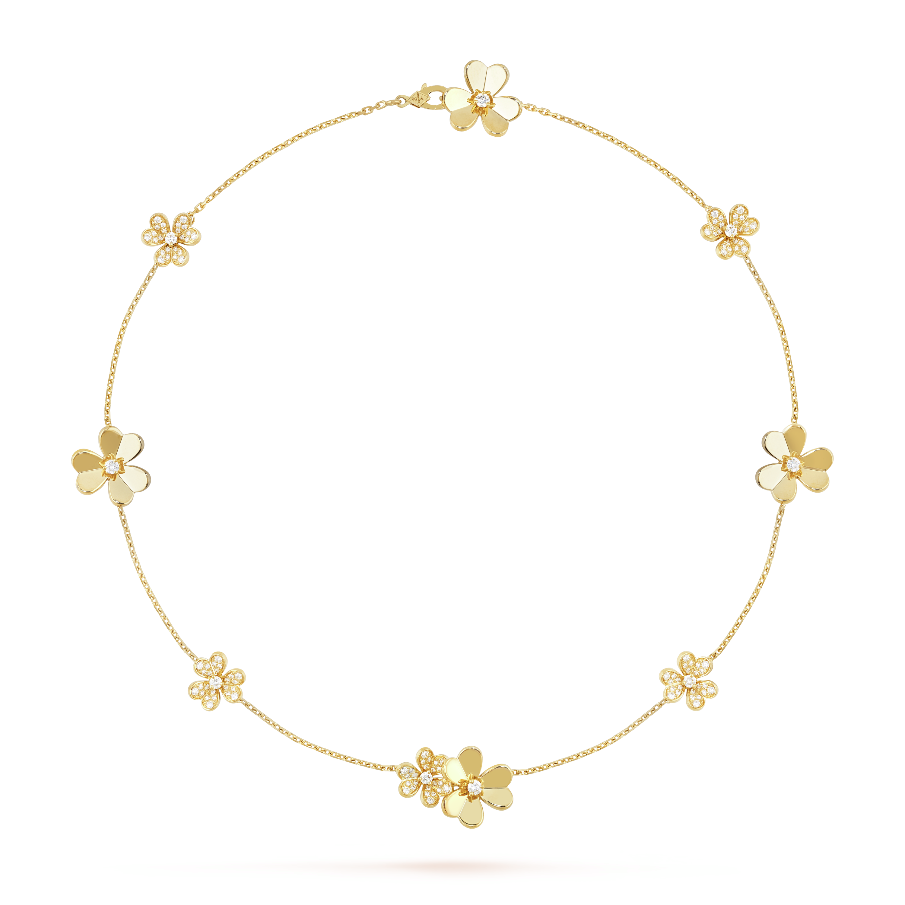Frivole necklace, 9 flowers, 18K yellow gold, Diamond:  129 stones,  1.4 carats, Front, Jewelry Necklace - Van Cleef & Arpels