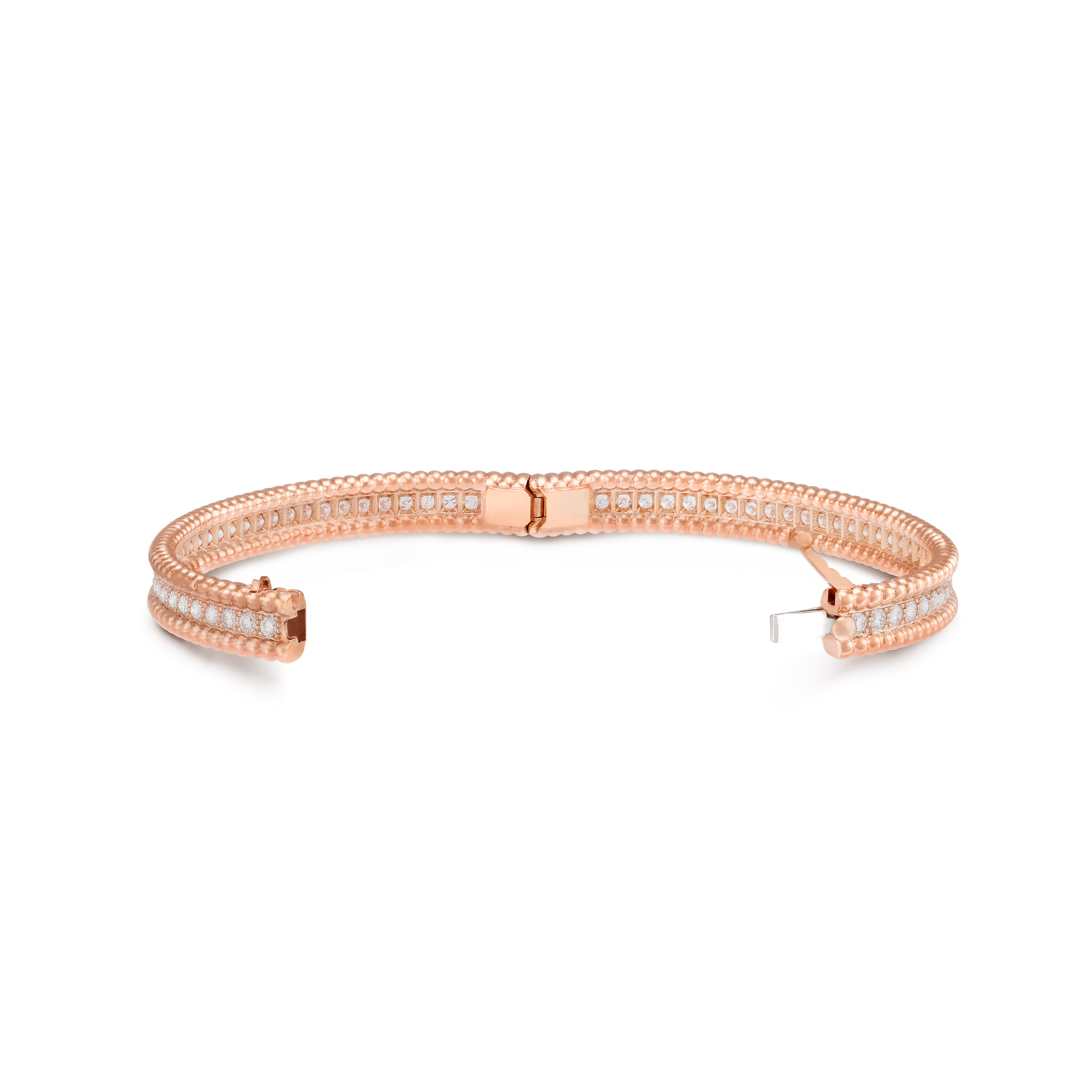 Perlée diamonds bracelet, 1 row, extra small model, 18K rose gold, Diamond:  72 stones,  1.94 carats, Open, Jewelry Bracelet - Van Cleef & Arpels