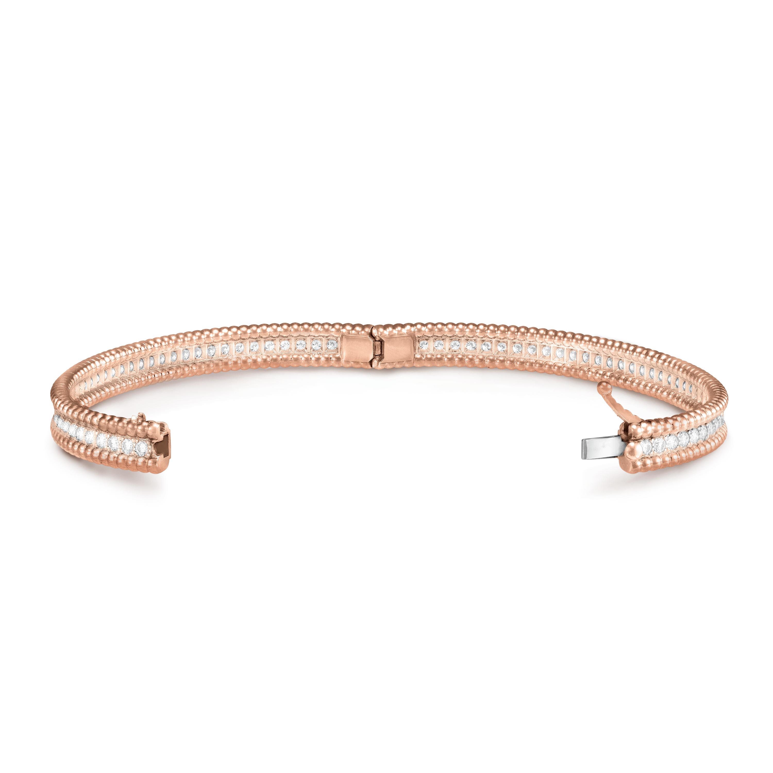 Perlée diamonds bracelet, 1 row, large model, 18K rose gold, Diamond:  84 stones,  2.26 carats, Open, Jewelry Bracelet - Van Cleef & Arpels