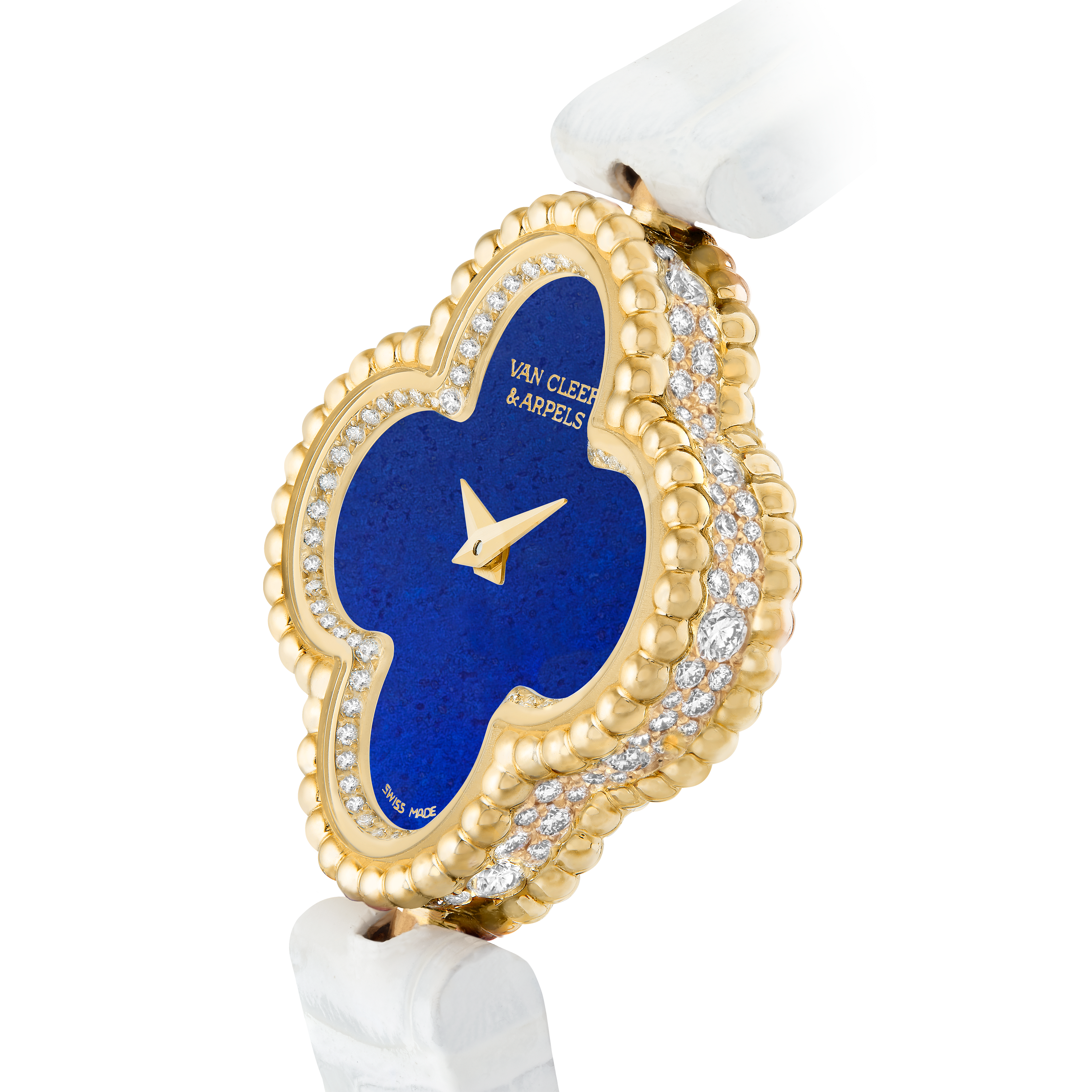 Sweet Alhambra watch, 18K yellow gold, Diamond:  185 stones,  0.74 carat, Lapis Lazuli:  1 stone, Detail, Watch - Van Cleef & Arpels