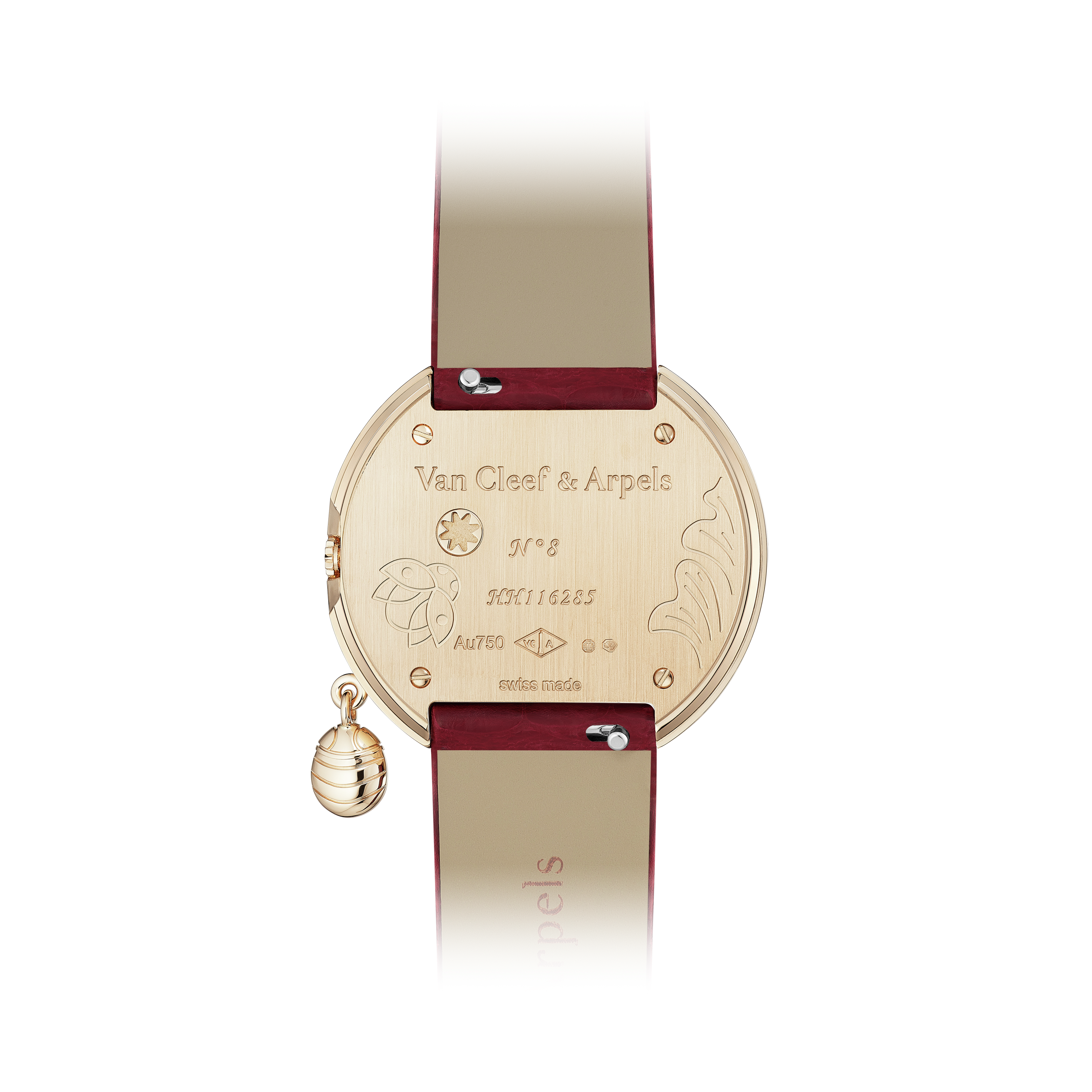 Charms Coccinelle Féerique watch, 18K rose gold, Diamond:  229 stones,  1.23 carats, Mother-of-pearl:  1 stone, Ruby:  7 stones,  0.06 carat, Sapphire:  45 stones,  1.06 carats, Back, Watch - Van Cleef & Arpels