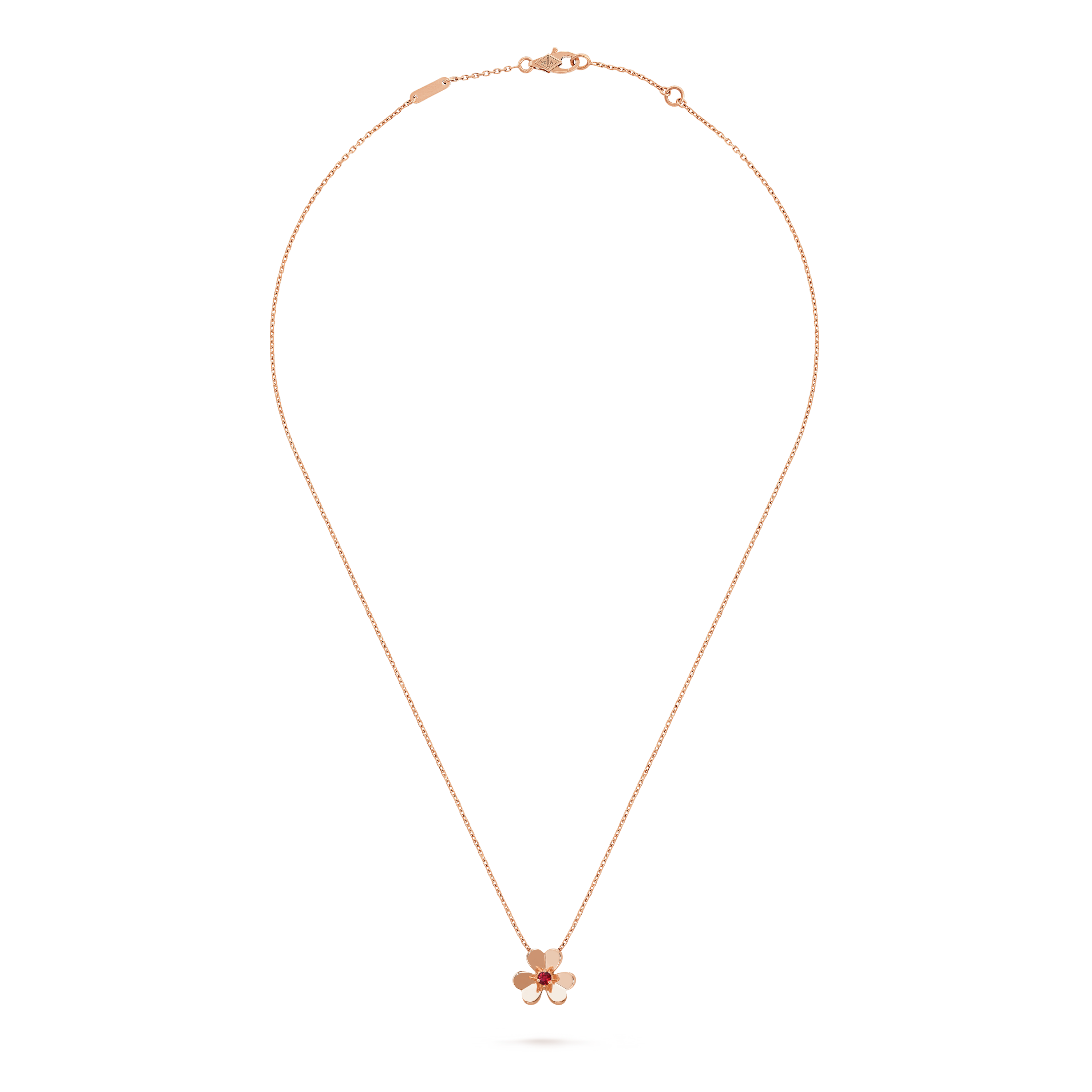 Frivole pendant, mini model, 18K rose gold, Ruby:  1 stone,  0.07 carat, Front, Jewelry Pendent - Van Cleef & Arpels