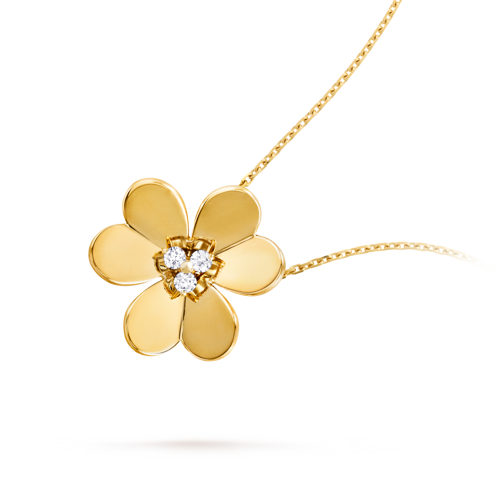 Frivole clip pendant, very large model, 18K yellow gold, Diamond:  3 stones,  0.41 carat, Top, Jewelry Clip Pendant - Van Cleef & Arpels