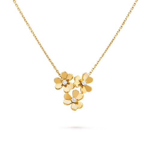 Frivole pendant, 3 flowers, mini model, 18K yellow gold, Diamond:  3 stones,  0.16 carat, Detail, Jewelry Pendent - Van Cleef & Arpels