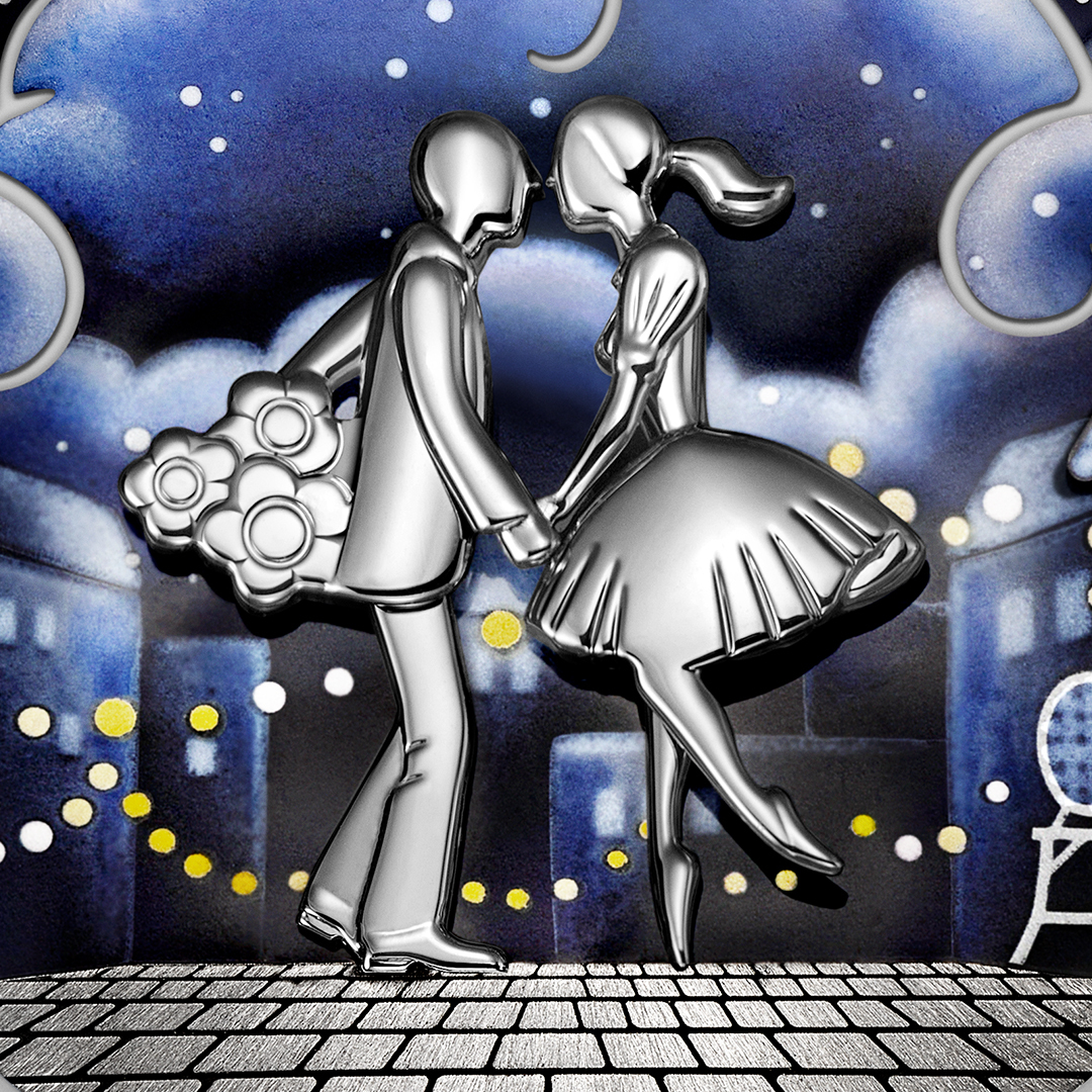 Lady Arpels Bal des Amoureux Automate watch. Rhodium plated 18K white gold, diamonds, enamel. Self-winding mechanical movement, retrograde, automaton and on-demand animation. Poetic Complications® collection, Van Cleef & Arpels.