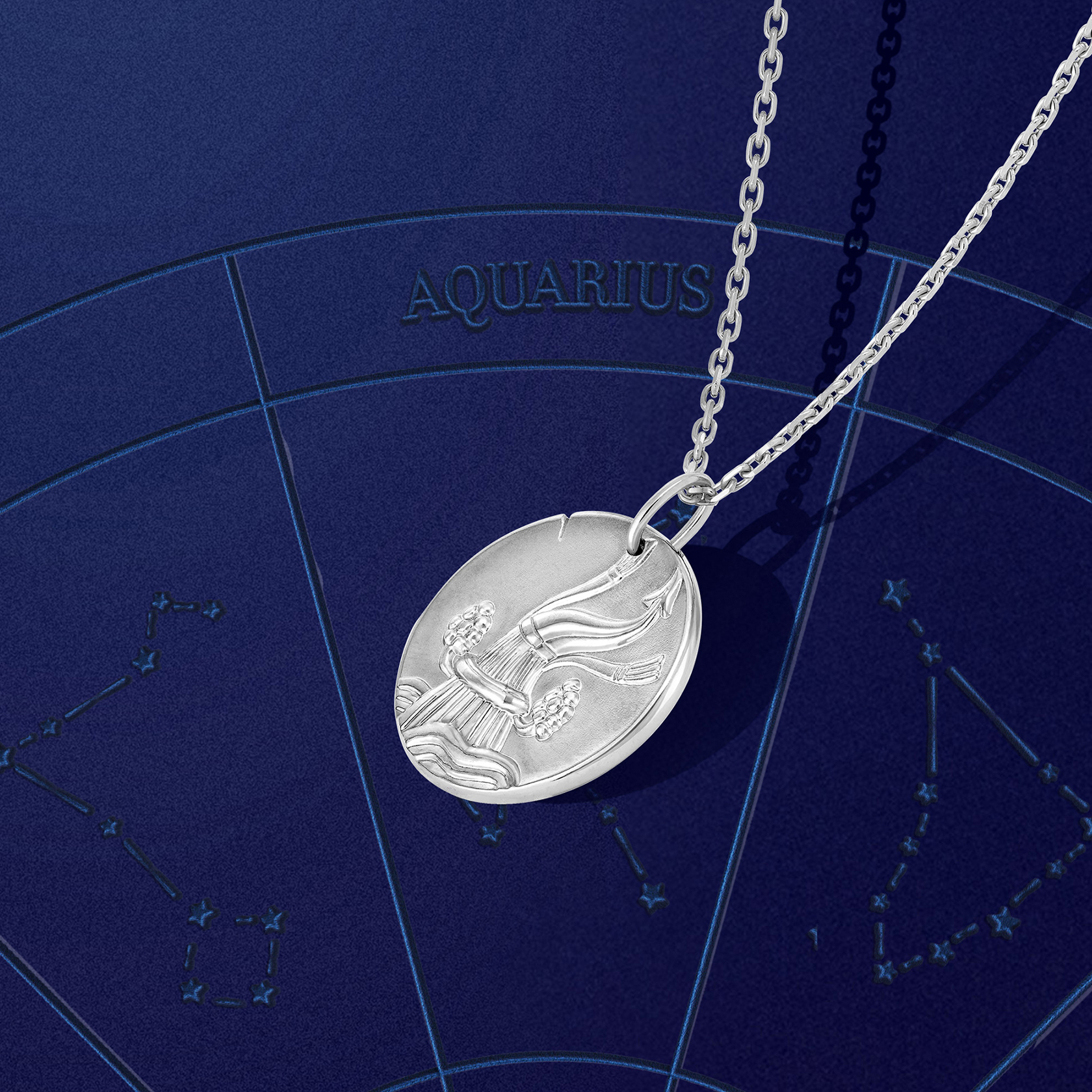 Zodiaque medal Aquarii (Aquarius), rhodium plated 18K white gold. Zodiaque collection, Van Cleef & Arpels.
